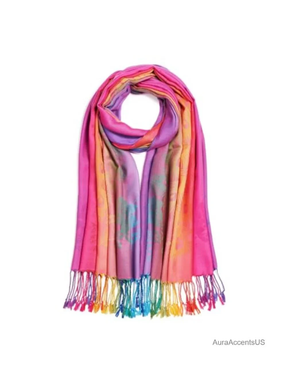 Reversible Paisley Pashmina Shawl Wrap Fringe Viscose Acrylic Silk
